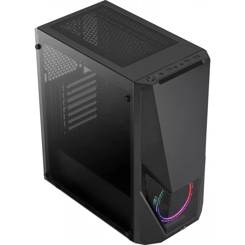 PC-Gehäuse AEROCOOL Zauron Midi Tower Schwarz — Midi-Tower, Seitenfenster, unterstützt ATX/microATX/Mini-ITX, max. GPU 32,5 cm, CPU-Kühlerhöhe 166 mm, 2x 3,5-Zoll-Einschübe, 4x 2,5-Zoll-Einschübe