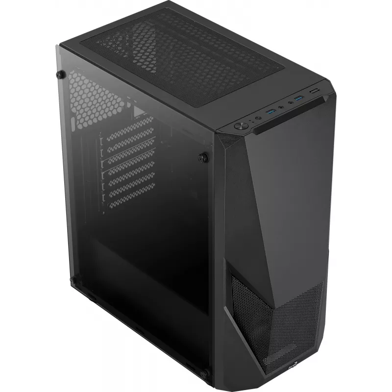 PC-Gehäuse AEROCOOL Zauron Midi Tower Schwarz — Midi-Tower, Seitenfenster, unterstützt ATX/microATX/Mini-ITX, max. GPU 32,5 cm, CPU-Kühlerhöhe 166 mm, 2x 3,5-Zoll-Einschübe, 4x 2,5-Zoll-Einschübe