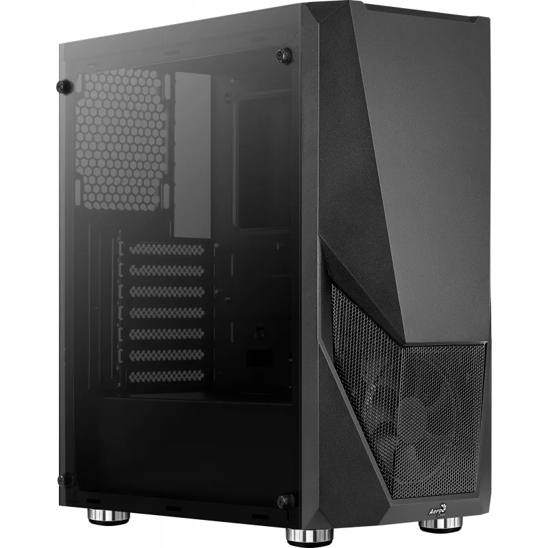 PC-Gehäuse AEROCOOL Zauron Midi Tower Schwarz — Midi-Tower, Seitenfenster, unterstützt ATX/microATX/Mini-ITX, max. GPU 32,5 cm, CPU-Kühlerhöhe 166 mm, 2x 3,5-Zoll-Einschübe, 4x 2,5-Zoll-Einschübe