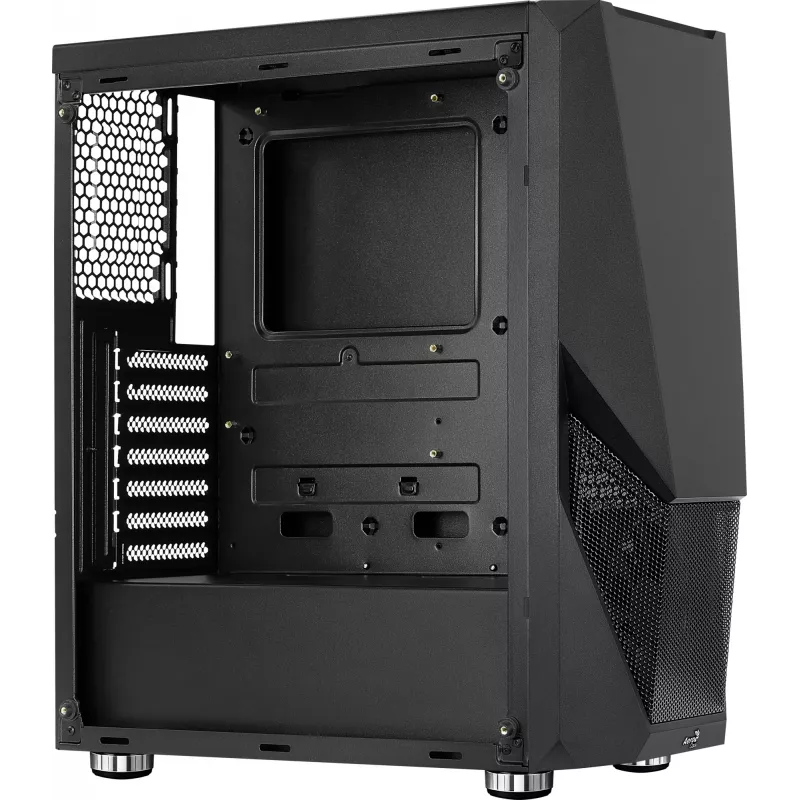 PC-Gehäuse AEROCOOL Zauron Midi Tower Schwarz — Midi-Tower, Seitenfenster, unterstützt ATX/microATX/Mini-ITX, max. GPU 32,5 cm, CPU-Kühlerhöhe 166 mm, 2x 3,5-Zoll-Einschübe, 4x 2,5-Zoll-Einschübe