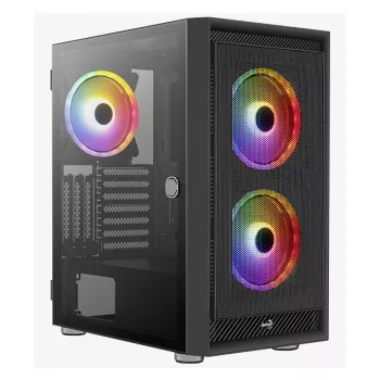 PC Midi Tower Gehäuse AEROCOOL Graphite‑G‑BK‑v2 — Schwarz, ATX/Micro‑ATX/Mini‑ITX, vorne 2×140 mm + hinten 1×140 mm