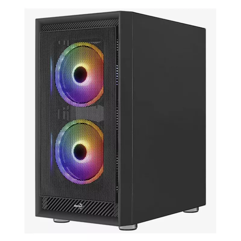 PC Midi Tower Gehäuse AEROCOOL Graphite‑G‑BK‑v2 — Schwarz, ATX/Micro‑ATX/Mini‑ITX, vorne 2×140 mm + hinten 1×140 mm