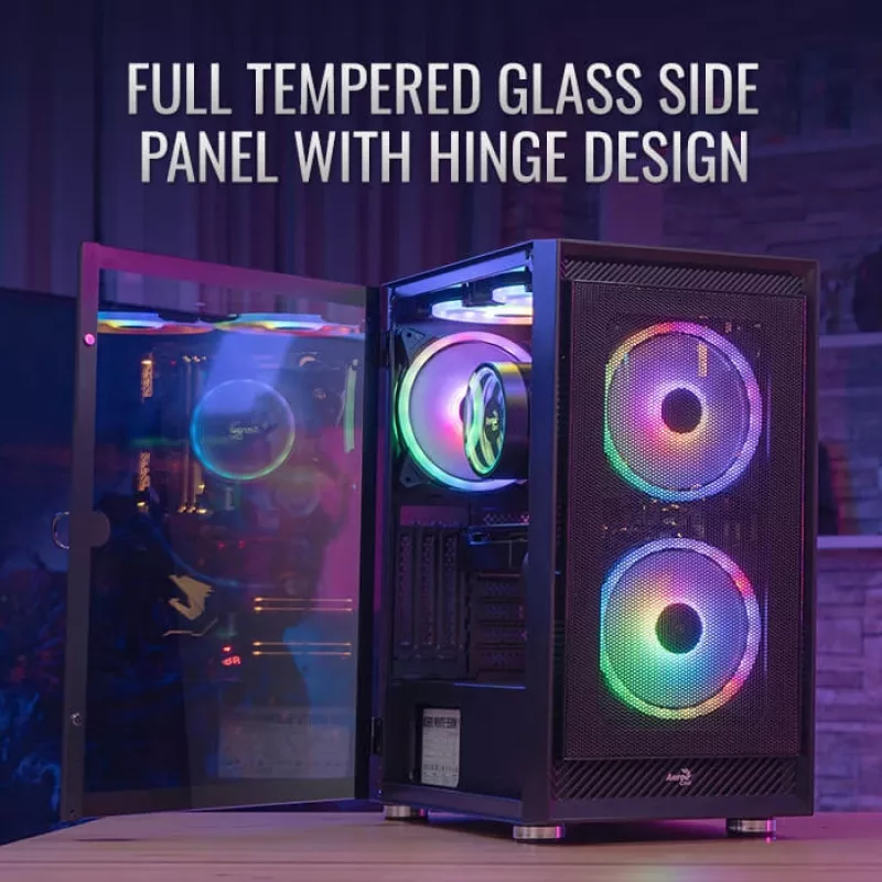 PC Midi Tower Gehäuse AEROCOOL Graphite‑G‑BK‑v2 — Schwarz, ATX/Micro‑ATX/Mini‑ITX, vorne 2×140 mm + hinten 1×140 mm