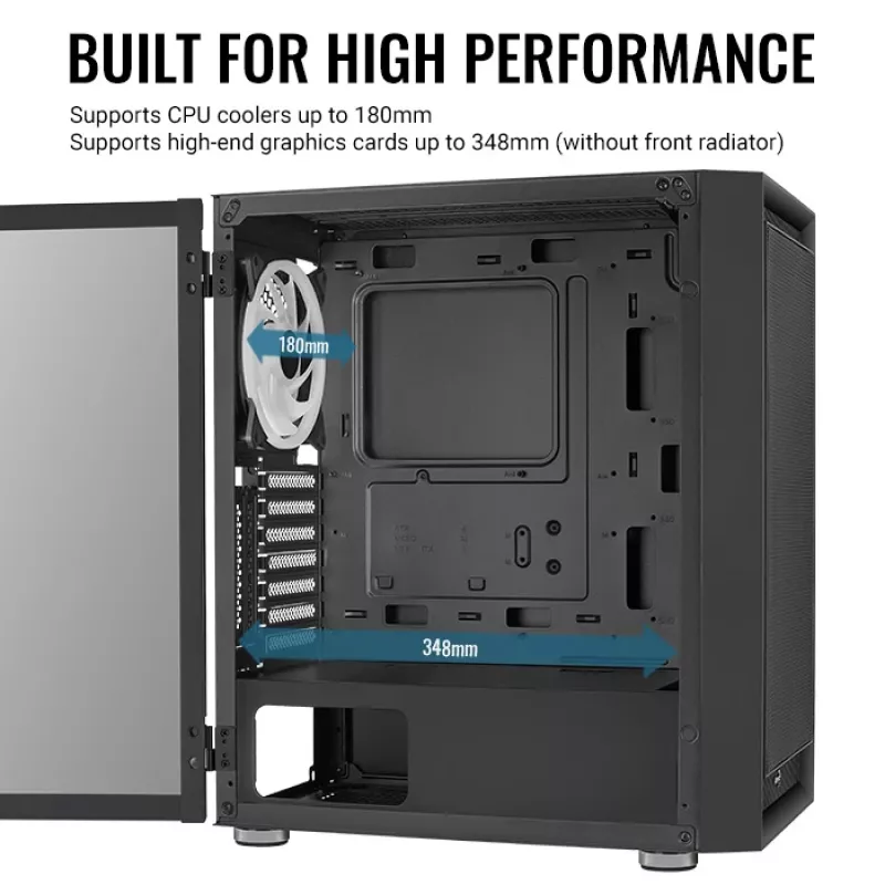 PC Midi Tower Gehäuse AEROCOOL Graphite‑G‑BK‑v2 — Schwarz, ATX/Micro‑ATX/Mini‑ITX, vorne 2×140 mm + hinten 1×140 mm