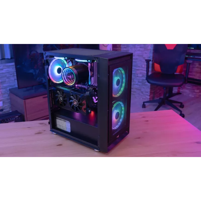 PC Midi Tower Gehäuse AEROCOOL Graphite‑G‑BK‑v2 — Schwarz, ATX/Micro‑ATX/Mini‑ITX, vorne 2×140 mm + hinten 1×140 mm