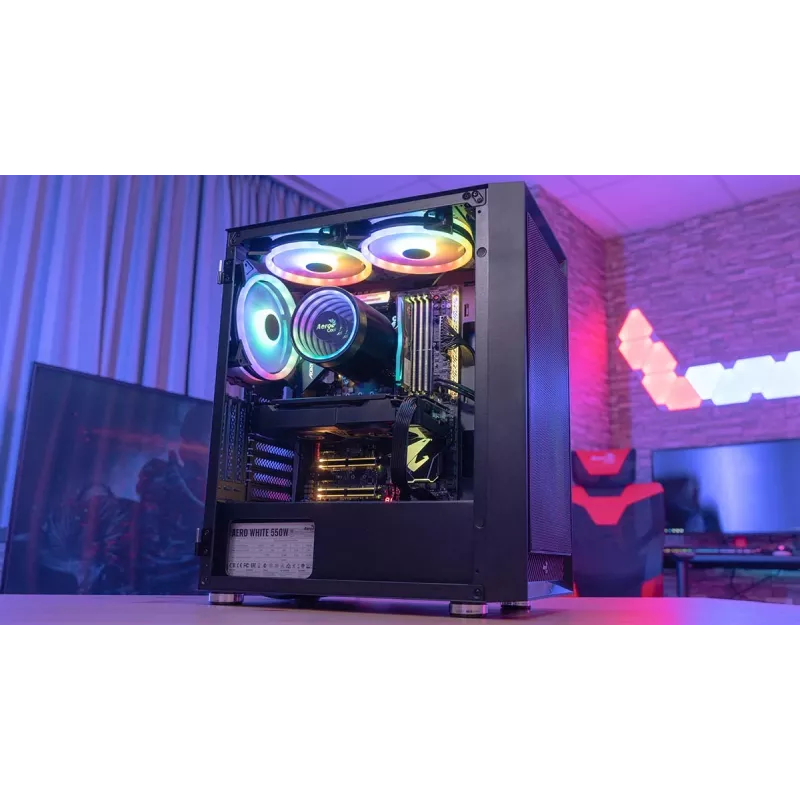 PC Midi Tower Gehäuse AEROCOOL Graphite‑G‑BK‑v2 — Schwarz, ATX/Micro‑ATX/Mini‑ITX, vorne 2×140 mm + hinten 1×140 mm