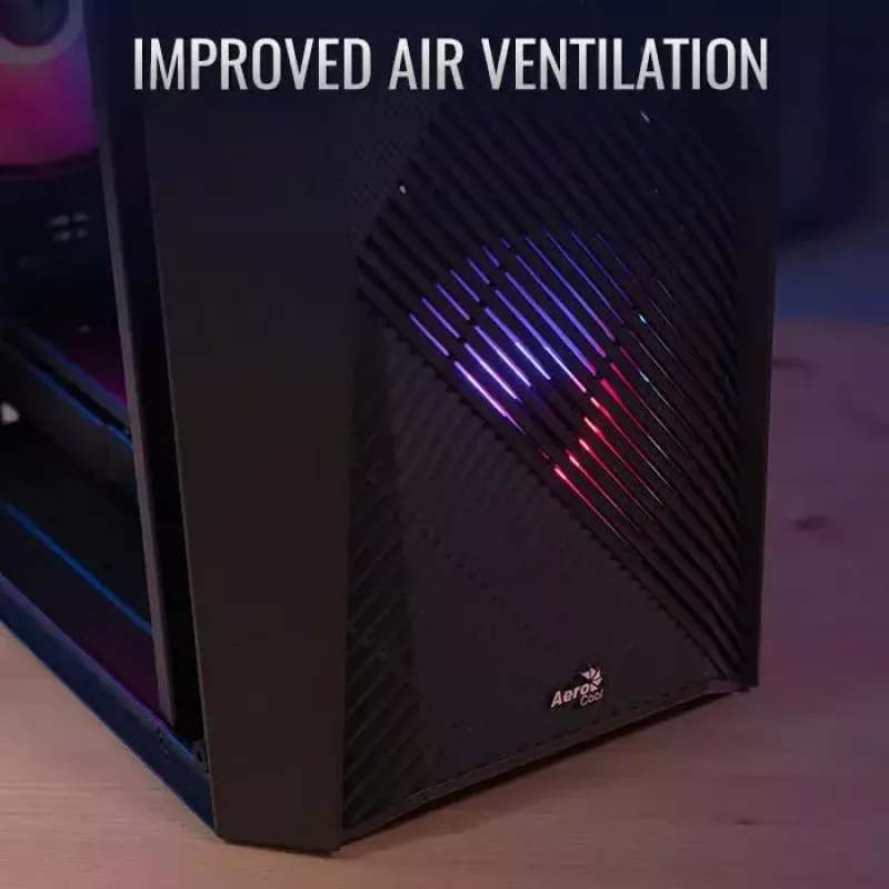 PC-Gehäuse AEROCOOL Raider Mini G V3 Mini-ITX / microATX, schwarz, Seitenfenster, grüne LED, max. GPU 285 mm, CPU-Kühler 159 mm