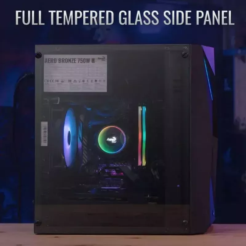 PC-Gehäuse AEROCOOL Raider Mini G V3 Mini-ITX / microATX, schwarz, Seitenfenster, grüne LED, max. GPU 285 mm, CPU-Kühler 159 mm