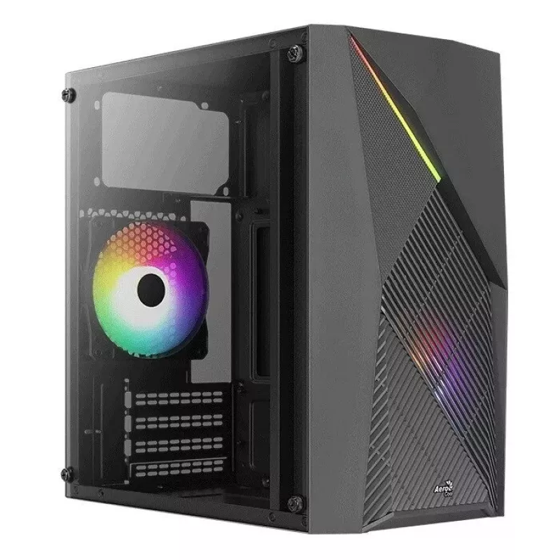 PC-Gehäuse AEROCOOL Raider Mini G V3 Mini-ITX / microATX, schwarz, Seitenfenster, grüne LED, max. GPU 285 mm, CPU-Kühler 159 mm