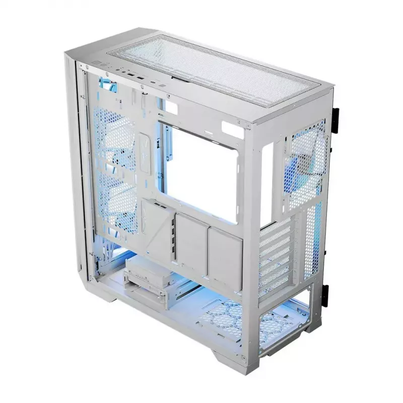 PC-Gehäuse MODECOM HORIZON FLOW MIDI Weiss — Midi-Tower, ARGB, gehärtetes Glas, micro ATX, USB-C, 3x140mm vorne, 1x140mm hinten, GPU bis 400 mm, CPU-Kühlerhöhe 172 mm