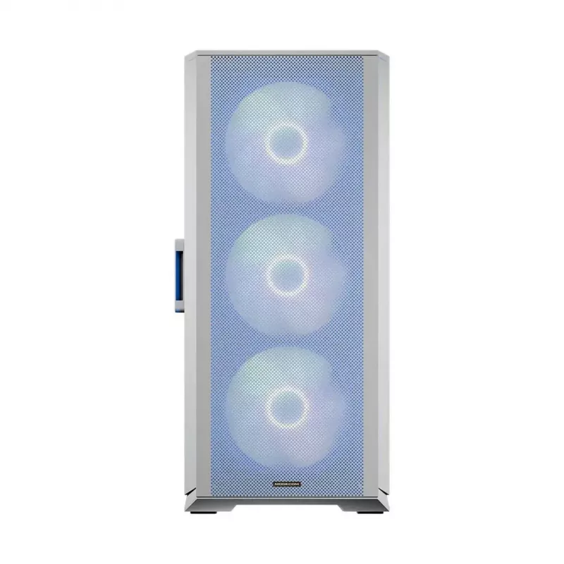 PC-Gehäuse MODECOM HORIZON FLOW MIDI Weiss — Midi-Tower, ARGB, gehärtetes Glas, micro ATX, USB-C, 3x140mm vorne, 1x140mm hinten, GPU bis 400 mm, CPU-Kühlerhöhe 172 mm