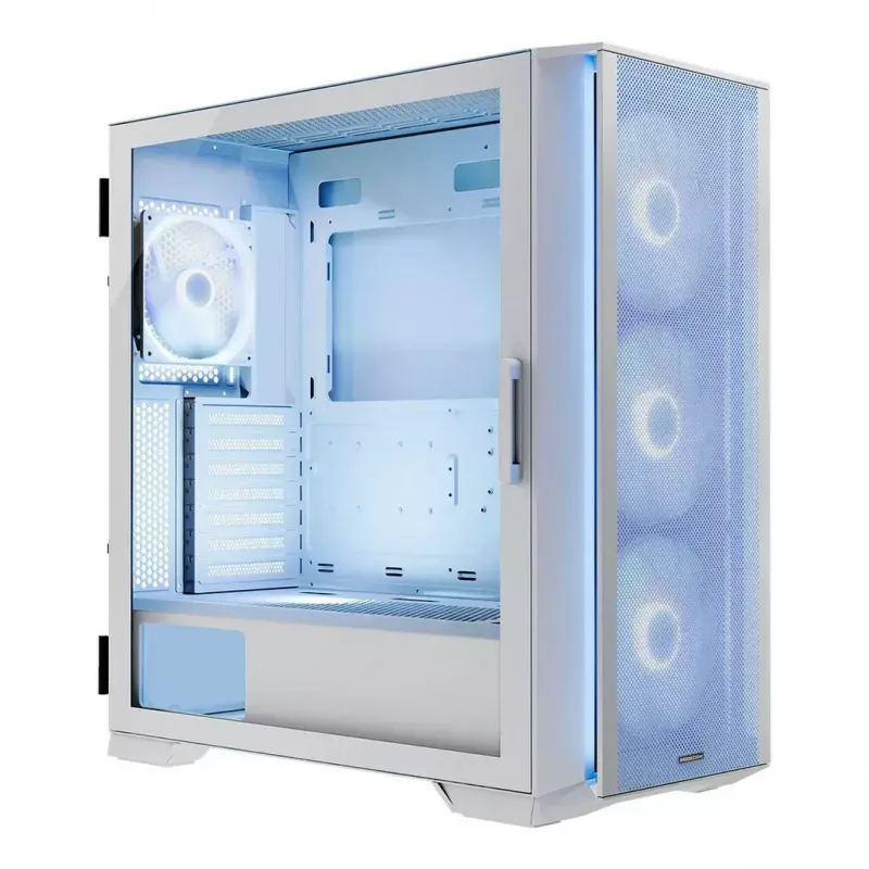 PC-Gehäuse MODECOM HORIZON FLOW MIDI Weiss — Midi-Tower, ARGB, gehärtetes Glas, micro ATX, USB-C, 3x140mm vorne, 1x140mm hinten, GPU bis 400 mm, CPU-Kühlerhöhe 172 mm