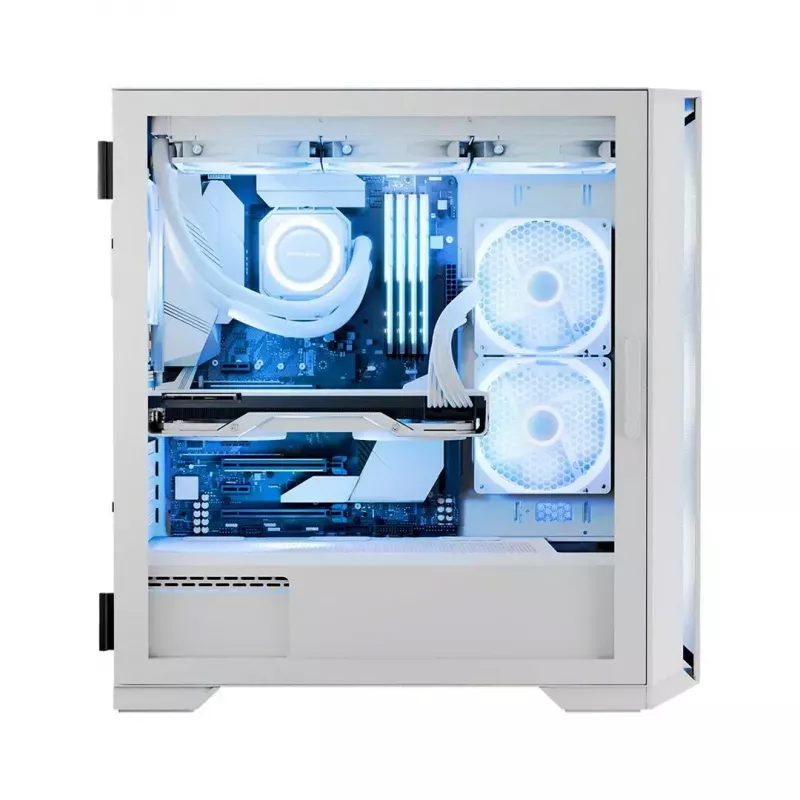 PC-Gehäuse MODECOM HORIZON FLOW MIDI Weiss — Midi-Tower, ARGB, gehärtetes Glas, micro ATX, USB-C, 3x140mm vorne, 1x140mm hinten, GPU bis 400 mm, CPU-Kühlerhöhe 172 mm
