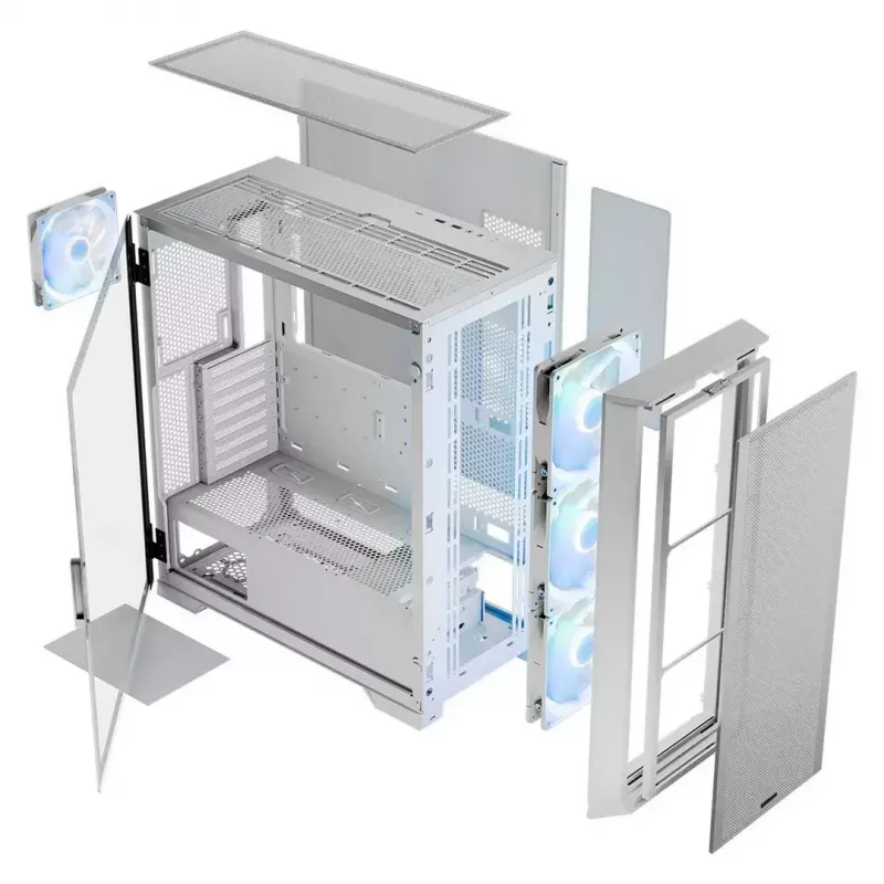 PC-Gehäuse MODECOM HORIZON FLOW MIDI Weiss — Midi-Tower, ARGB, gehärtetes Glas, micro ATX, USB-C, 3x140mm vorne, 1x140mm hinten, GPU bis 400 mm, CPU-Kühlerhöhe 172 mm