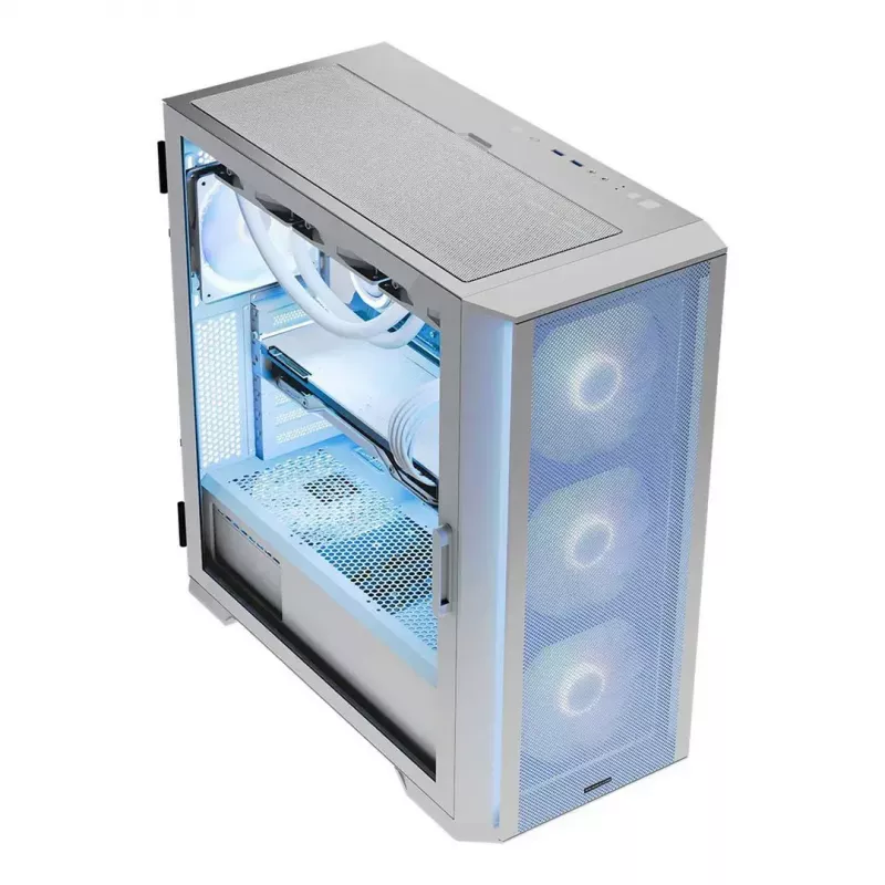 PC-Gehäuse MODECOM HORIZON FLOW MIDI Weiss — Midi-Tower, ARGB, gehärtetes Glas, micro ATX, USB-C, 3x140mm vorne, 1x140mm hinten, GPU bis 400 mm, CPU-Kühlerhöhe 172 mm