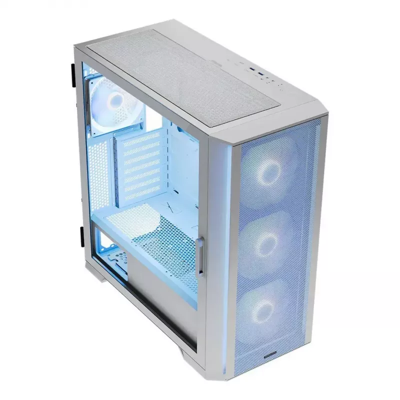 PC-Gehäuse MODECOM HORIZON FLOW MIDI Weiss — Midi-Tower, ARGB, gehärtetes Glas, micro ATX, USB-C, 3x140mm vorne, 1x140mm hinten, GPU bis 400 mm, CPU-Kühlerhöhe 172 mm
