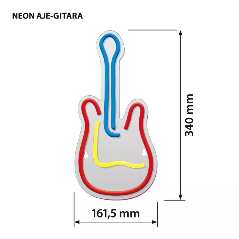 LED-Neon-Leuchtschild ActiveJet AJE-NEON GUITAR mehrfarbig USB 5V, 240×176×20 mm, Aufputzmontage