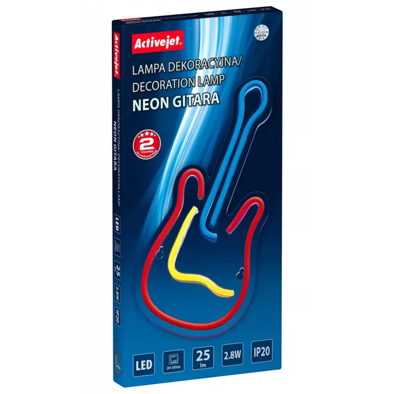 LED-Neon-Leuchtschild ActiveJet AJE-NEON GUITAR mehrfarbig USB 5V, 240×176×20 mm, Aufputzmontage