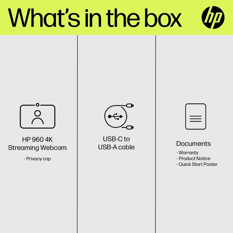 HP 960 4K Streaming-Webcam, 8 MP, 3840 x 2160 Pixel, 4K Ultra HD, 30 fps, 5x, Home