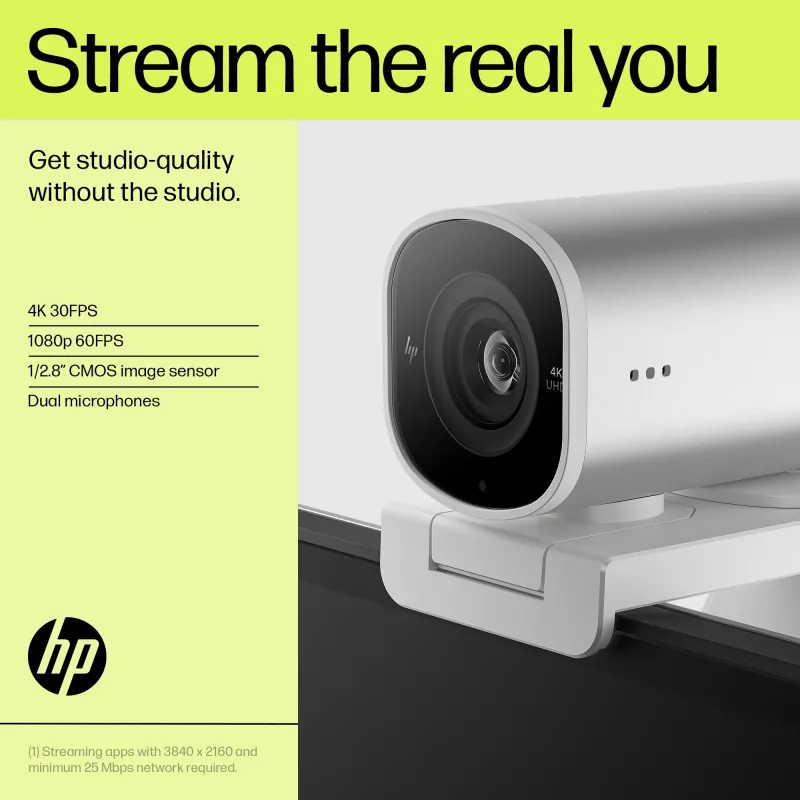 HP 960 4K Streaming-Webcam, 8 MP, 3840 x 2160 Pixel, 4K Ultra HD, 30 fps, 5x, Home