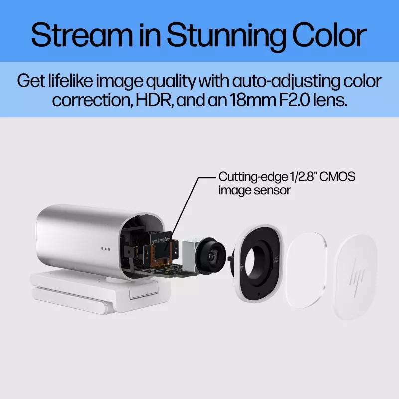 HP 960 4K Streaming-Webcam, 8 MP, 3840 x 2160 Pixel, 4K Ultra HD, 30 fps, 5x, Home