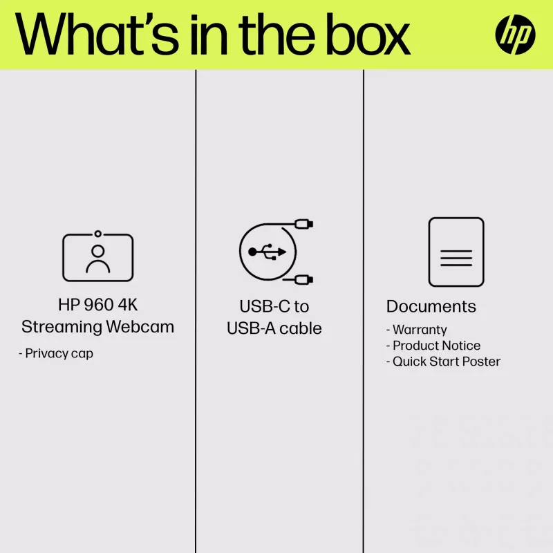 HP 960 4K Streaming-Webcam, 8 MP, 3840 x 2160 Pixel, 4K Ultra HD, 30 fps, 5x, Home