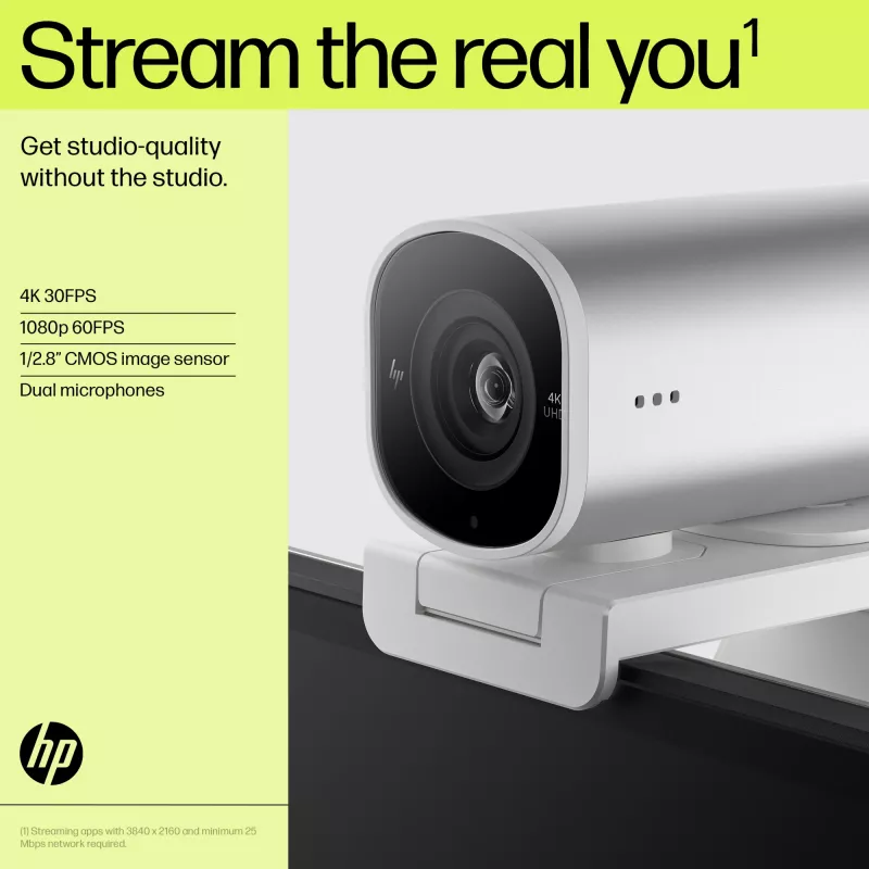 HP 960 4K Streaming-Webcam, 8 MP, 3840 x 2160 Pixel, 4K Ultra HD, 30 fps, 5x, Home