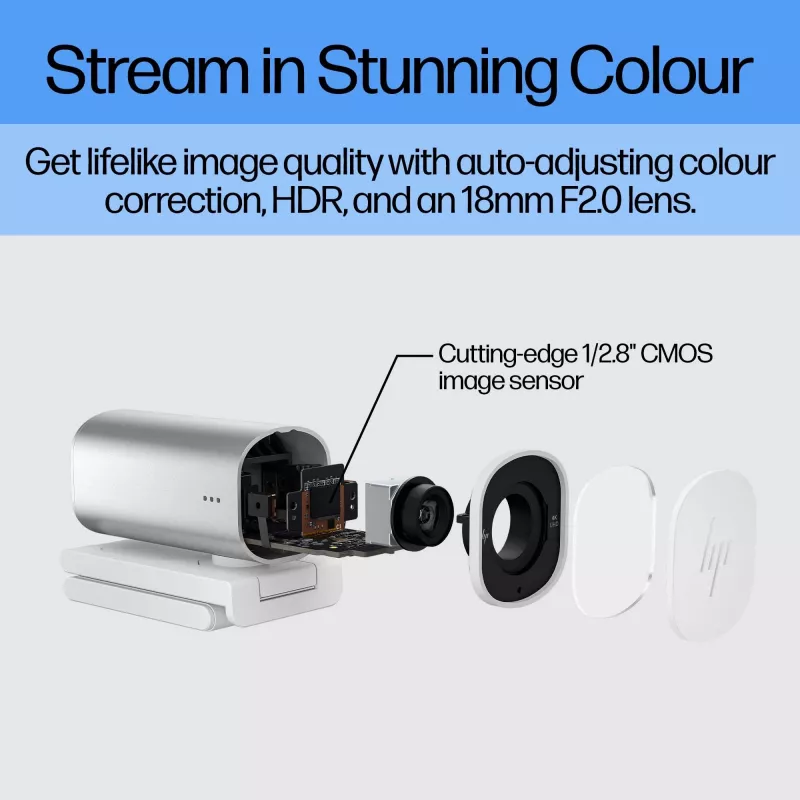HP 960 4K Streaming-Webcam, 8 MP, 3840 x 2160 Pixel, 4K Ultra HD, 30 fps, 5x, Home