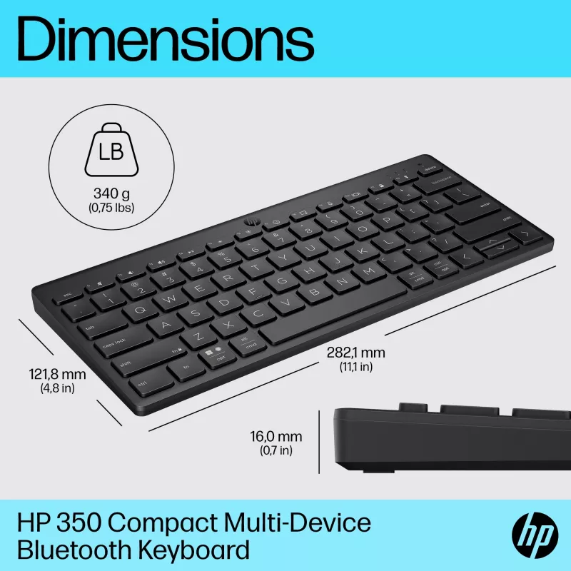 HP 350 Kompakte Multi-Device Bluetooth-Tastatur, kabellos, Bluetooth, mechanisch, QWERTY, Schwarz