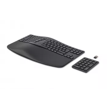 HP 960 Ergonomische kabellose Tastatur, Vollformat (100%), Kabellos, RF Wireless + Bluetooth, Membrane, QWERTZ, Schwarz