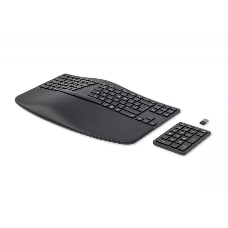 HP 960 Ergonomische kabellose Tastatur, Vollformat (100%), Kabellos, RF Wireless + Bluetooth, Membrane, QWERTZ, Schwarz