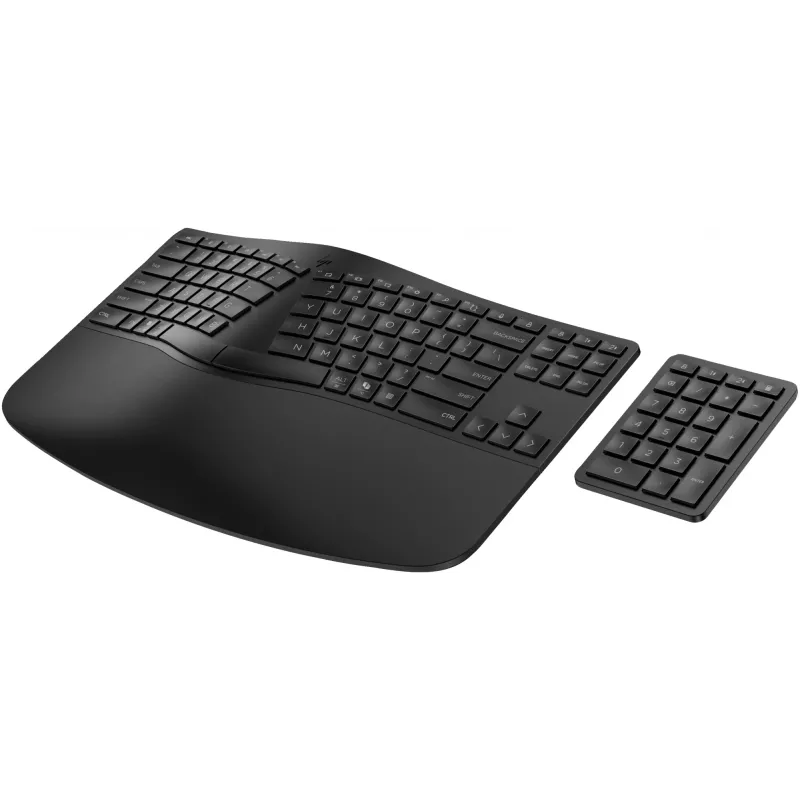 HP 965 Ergonomische kabellose Tastatur, Vollformat (100%), kabellos, RF Wireless + Bluetooth, Membrane, QWERTY, Schwarz