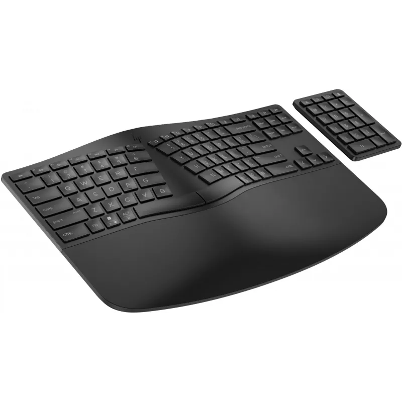 HP 965 Ergonomische kabellose Tastatur, Vollformat (100%), kabellos, RF Wireless + Bluetooth, Membrane, QWERTY, Schwarz