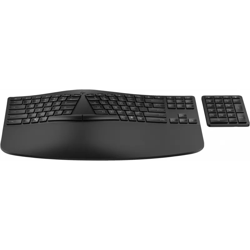HP 965 Ergonomische kabellose Tastatur, Vollformat (100%), kabellos, RF Wireless + Bluetooth, Membrane, QWERTY, Schwarz