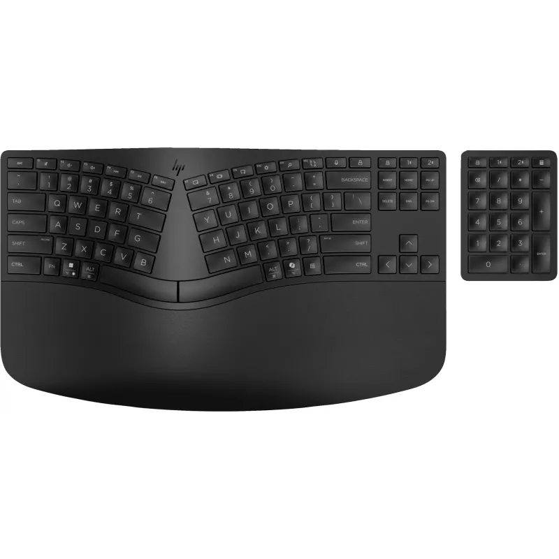 HP 965 Ergonomische kabellose Tastatur, Vollformat (100%), kabellos, RF Wireless + Bluetooth, Membrane, QWERTY, Schwarz