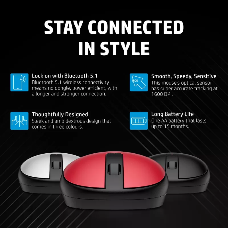 HP 240 Pike Silver Bluetooth-Maus, beidhändig, optisch, Bluetooth, 1600 DPI, Silber