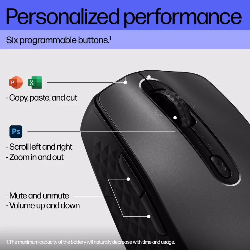 HP 690 Wiederaufladbare kabellose Maus, beidhändig, Bluetooth, 4000 DPI, Schwarz