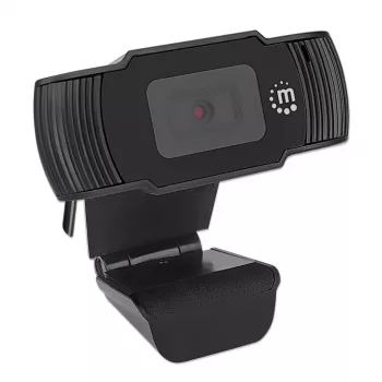 Manhattan USB Webcam, zwei Megapixel (Sonderpreis), 1080p Full HD, USB-A, integriertes Mikrofon, verstellbare Clip-Basis, 30 Bilder pro Sekunde, schwarz, drei Jahre Garantie, Box