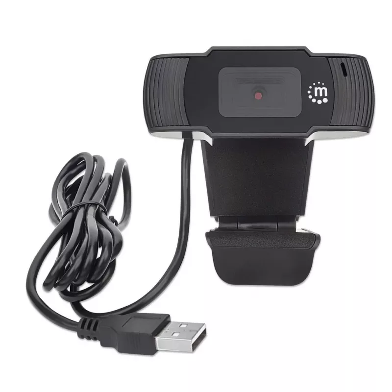 Manhattan USB Webcam, zwei Megapixel (Sonderpreis), 1080p Full HD, USB-A, integriertes Mikrofon, verstellbare Clip-Basis, 30 Bilder pro Sekunde, schwarz, drei Jahre Garantie, Box
