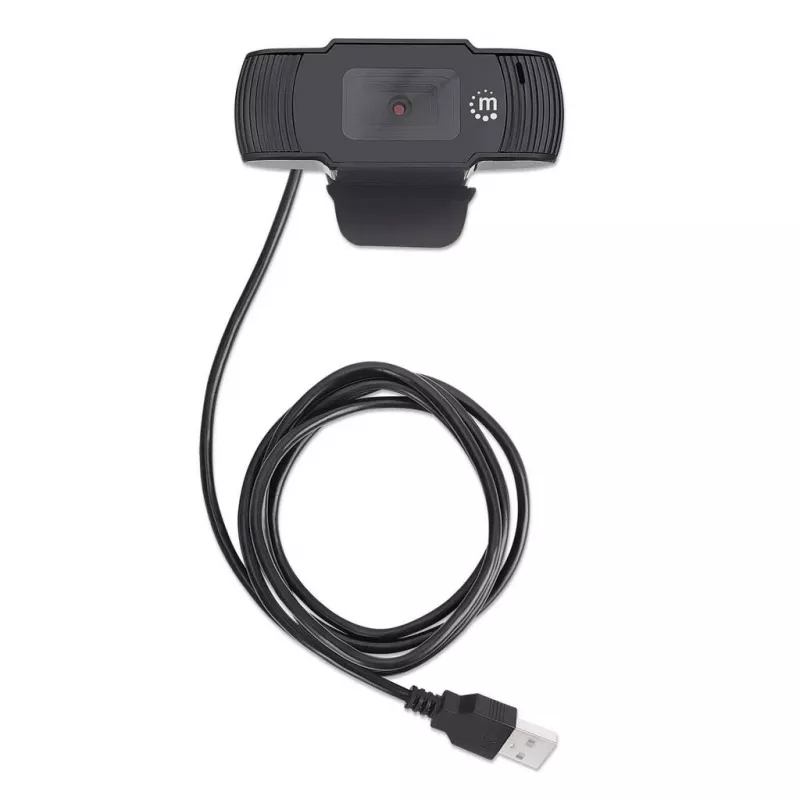 Manhattan USB Webcam, zwei Megapixel (Sonderpreis), 1080p Full HD, USB-A, integriertes Mikrofon, verstellbare Clip-Basis, 30 Bilder pro Sekunde, schwarz, drei Jahre Garantie, Box
