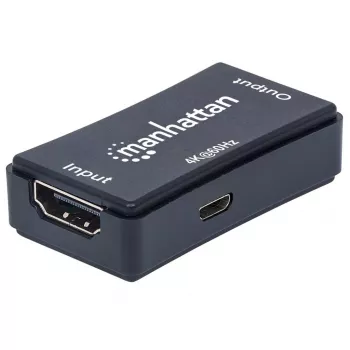 AV-Repeater Manhattan HDMI Repeater 4K@60Hz, 1xHDMI Ein-/Ausgang, 600 MHz Bandbreite, bis 40 m, Micro-USB-Stromversorgung, schwarz