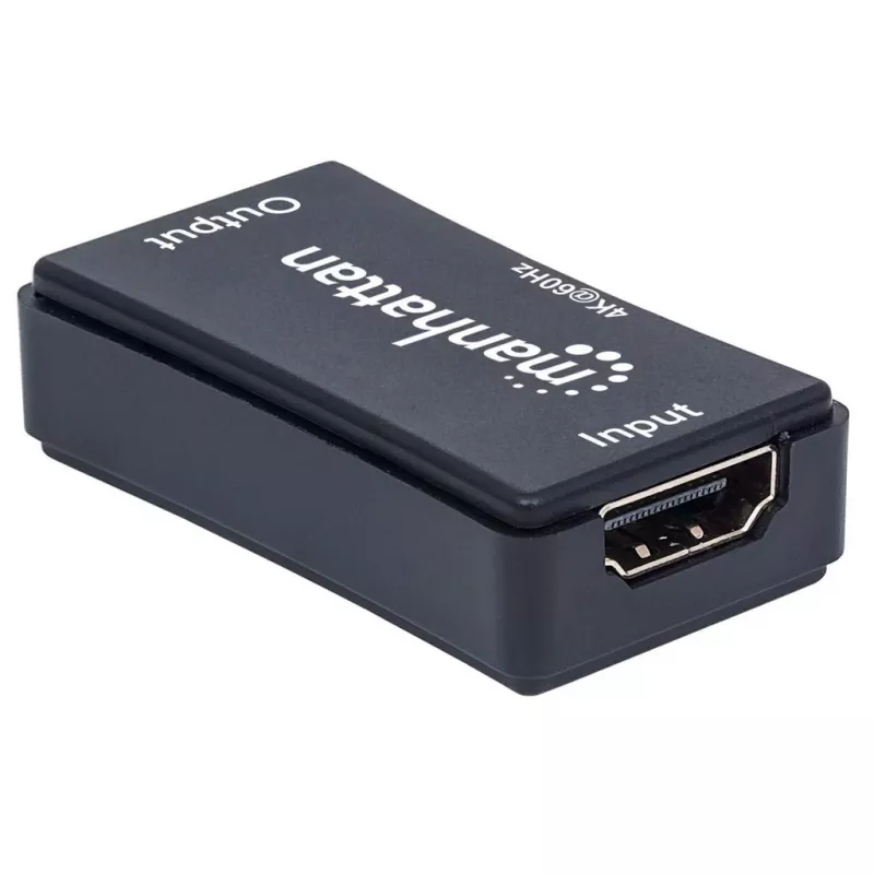 AV-Repeater Manhattan HDMI Repeater 4K@60Hz, 1xHDMI Ein-/Ausgang, 600 MHz Bandbreite, bis 40 m, Micro-USB-Stromversorgung, schwarz