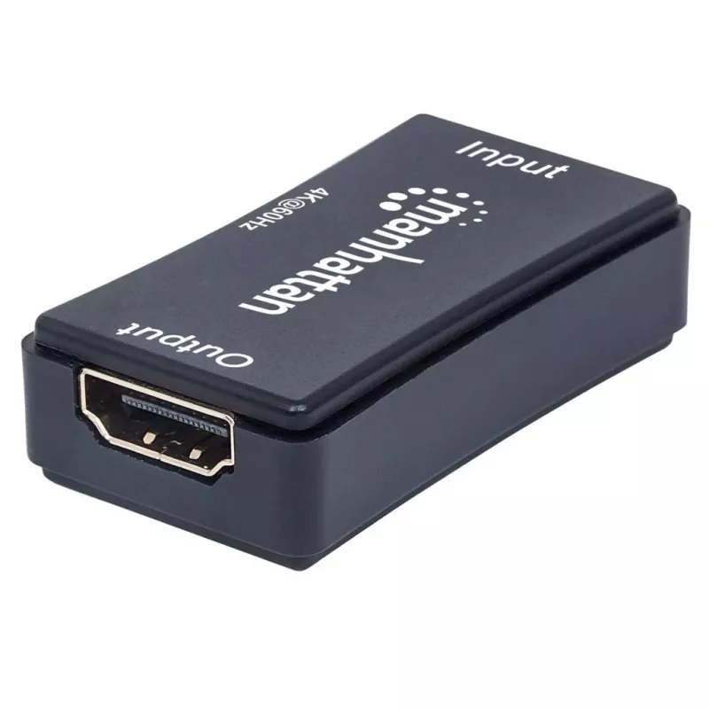 AV-Repeater Manhattan HDMI Repeater 4K@60Hz, 1xHDMI Ein-/Ausgang, 600 MHz Bandbreite, bis 40 m, Micro-USB-Stromversorgung, schwarz