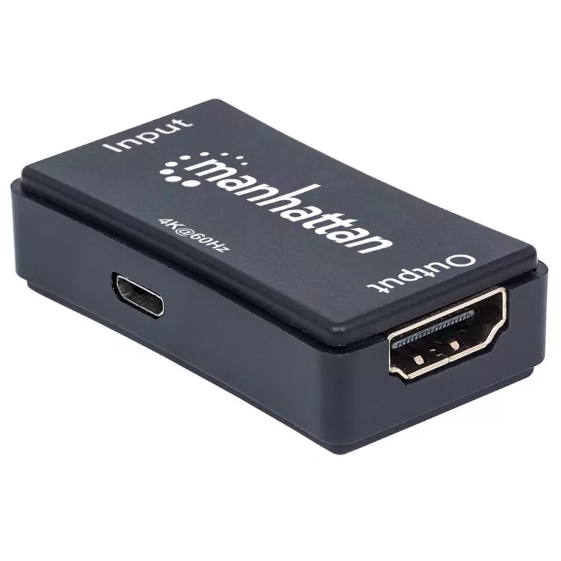 AV-Repeater Manhattan HDMI Repeater 4K@60Hz, 1xHDMI Ein-/Ausgang, 600 MHz Bandbreite, bis 40 m, Micro-USB-Stromversorgung, schwarz