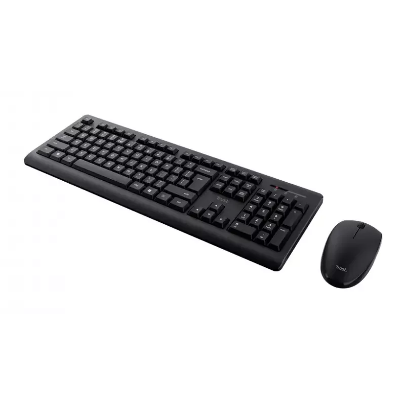 Kabelloses Tastatur- und Maus-Set TRUST Primo — Full-Size QWERTY US-Englisch Tastatur, RF USB-A-Empfänger, 1200 DPI optische Maus, Schwarz