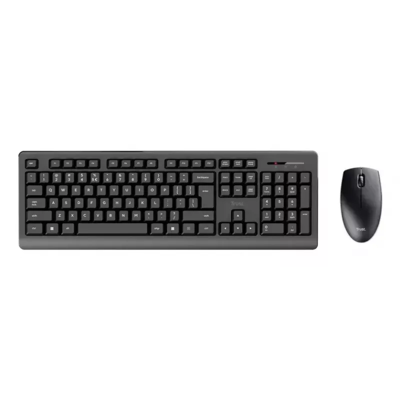 Kabelloses Tastatur- und Maus-Set TRUST Primo — Full-Size QWERTY US-Englisch Tastatur, RF USB-A-Empfänger, 1200 DPI optische Maus, Schwarz