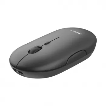 Trust Puck Wiederaufladbare Drahtlose Ultraflache Maus, Beidhändig, Optisch, RF Wireless + Bluetooth, 1600 DPI, Schwarz
