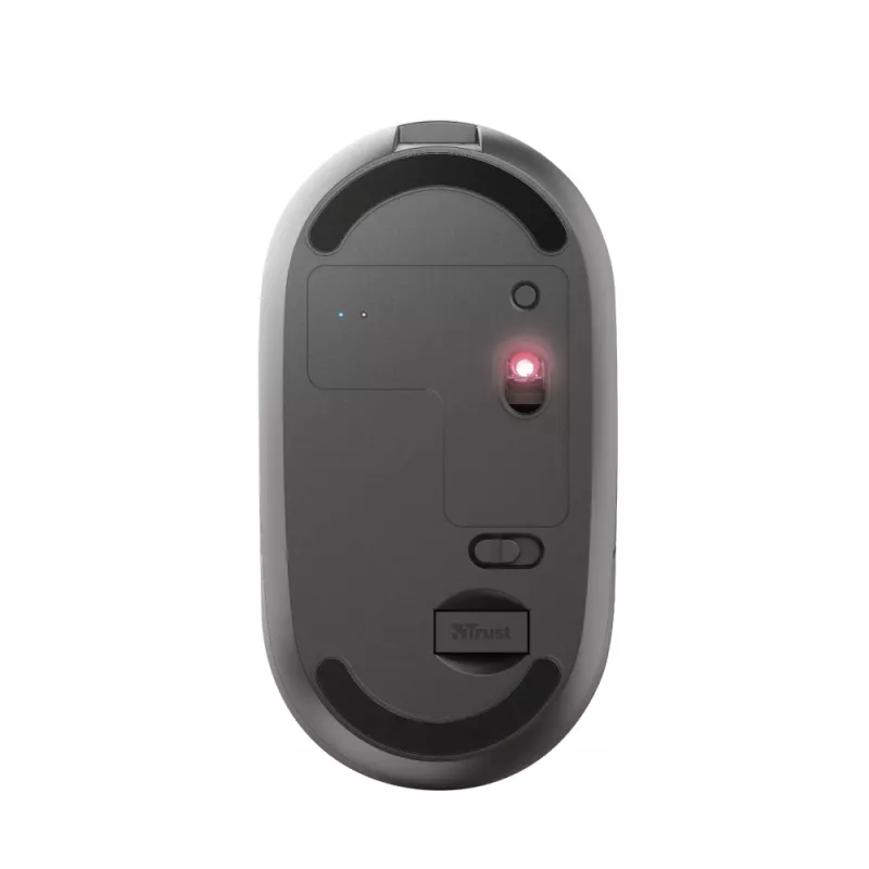Trust Puck Wiederaufladbare Drahtlose Ultraflache Maus, Beidhändig, Optisch, RF Wireless + Bluetooth, 1600 DPI, Schwarz