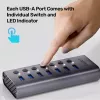 USB Type-C Hub Unitek H1314A01-EU — 7× USB 3.2 Gen1 Type-A, SD-Kartenleser, Gigabit Ethernet, 4K@60Hz, 100W PD, Aluminium, grau