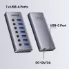 USB Type-C Hub Unitek H1314A01-EU — 7× USB 3.2 Gen1 Type-A, SD-Kartenleser, Gigabit Ethernet, 4K@60Hz, 100W PD, Aluminium, grau